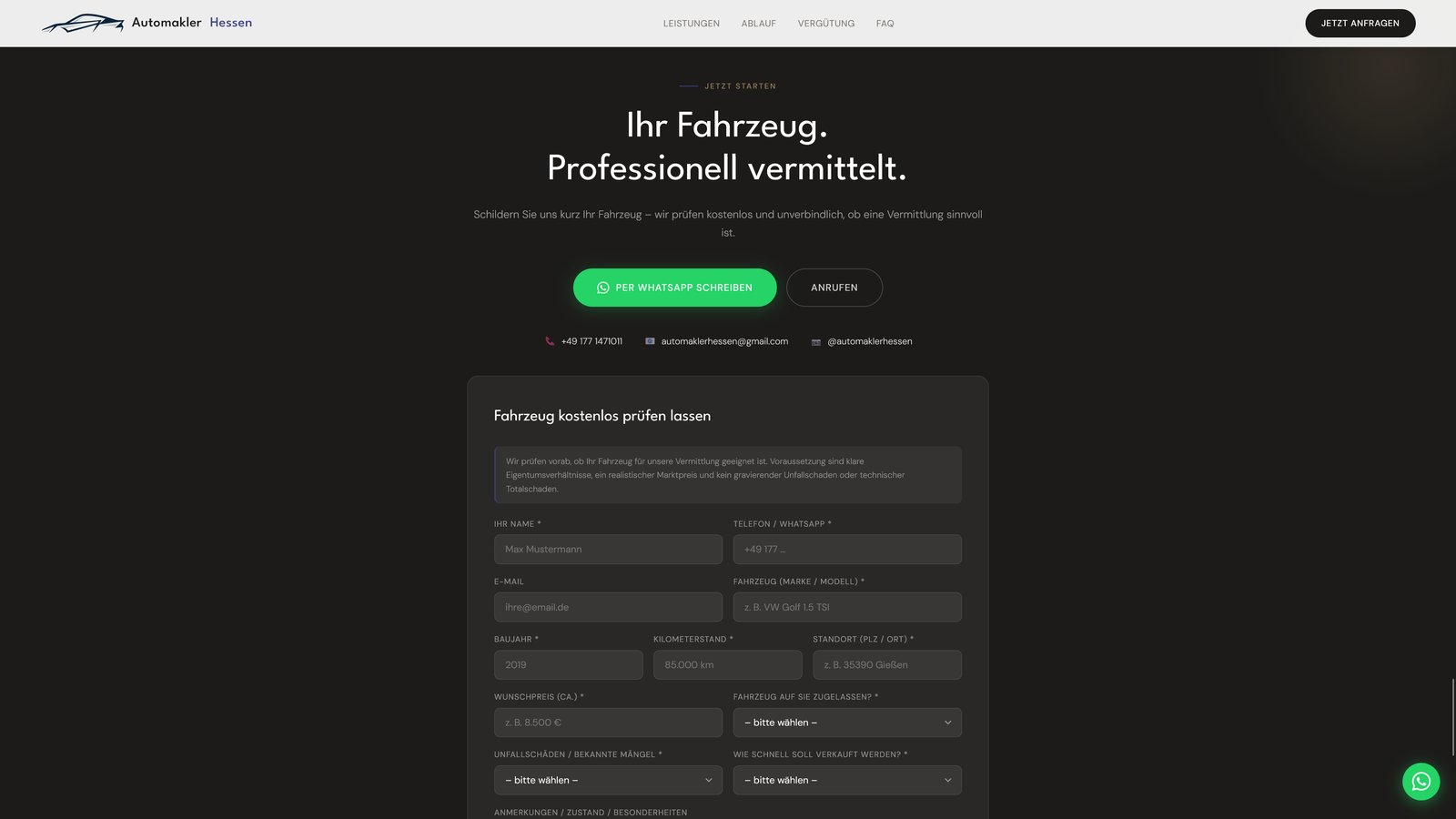 Automakler Hessen — Kontaktbereich Screenshot