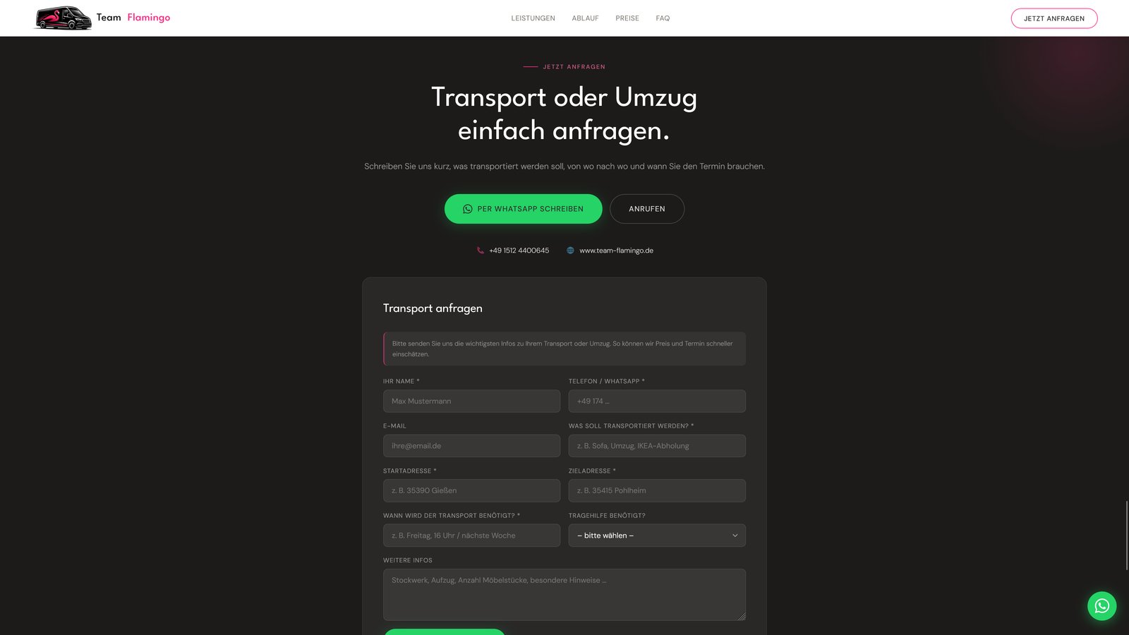 Team Flamingo — Kontaktbereich Screenshot